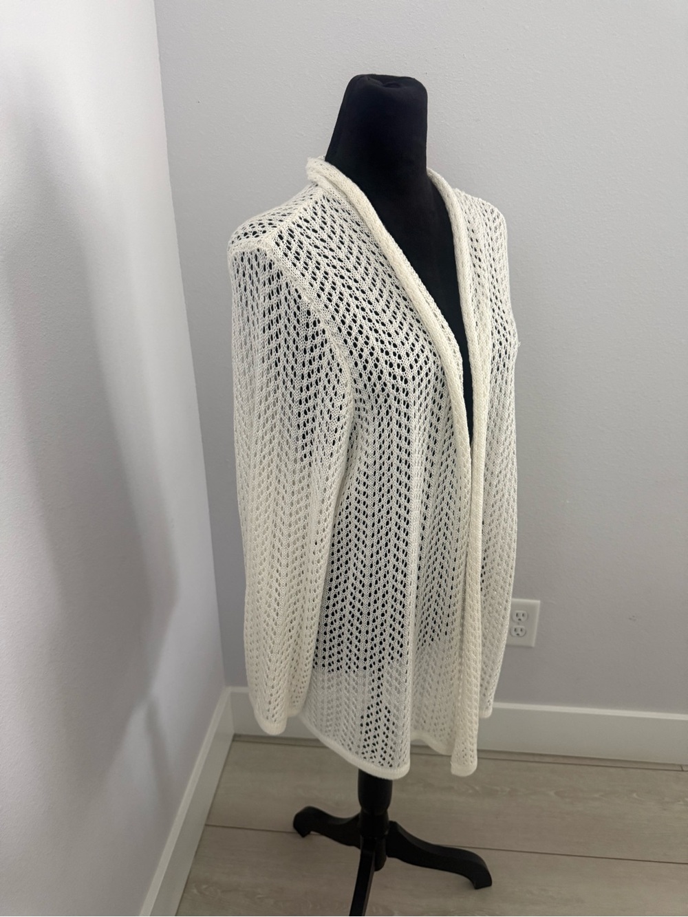 hearts of palm Cream Open-Knit Women's Cardigan#3